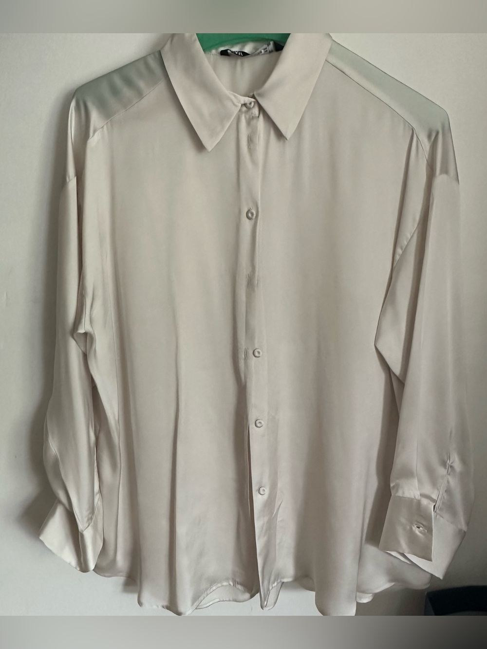 Zara Cream Button-Up Satin Shirt